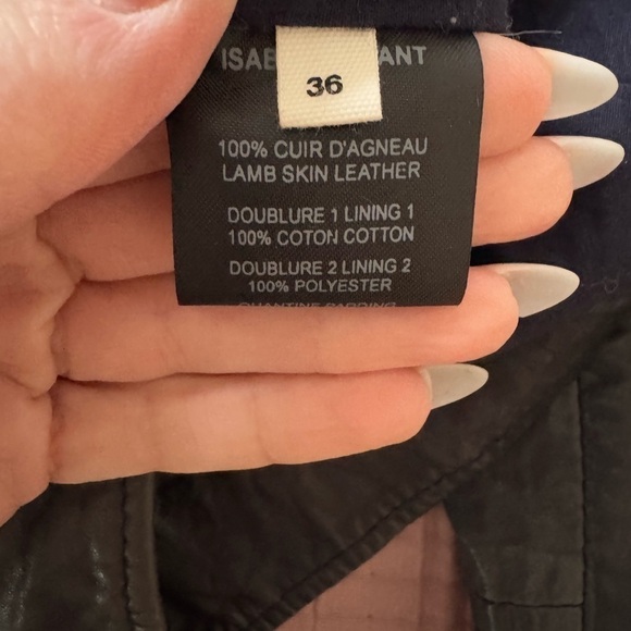ISABEL MARANT ETOILE Kady Lambs Leather Quilted Jacket Ink Blue Navy Size 36 GUC - Picture 7 of 7